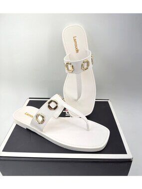 Larroude Milan Jelly Thong Sandals White Slides Womens Size US 8/9